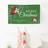 Merry kerst Poinsettia Green, gepersonaliseerd Spandoek (Insitu)