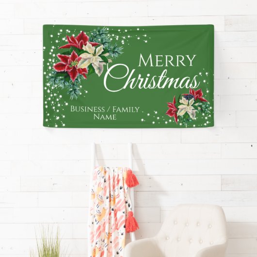 Merry kerst Poinsettia Green, gepersonaliseerd Spandoek (Insitu)