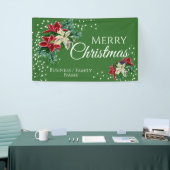 Merry kerst Poinsettia Green, gepersonaliseerd Spandoek (Beurs)
