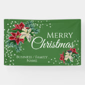 Merry kerst Poinsettia Green, gepersonaliseerd Spandoek (Horizontaal)