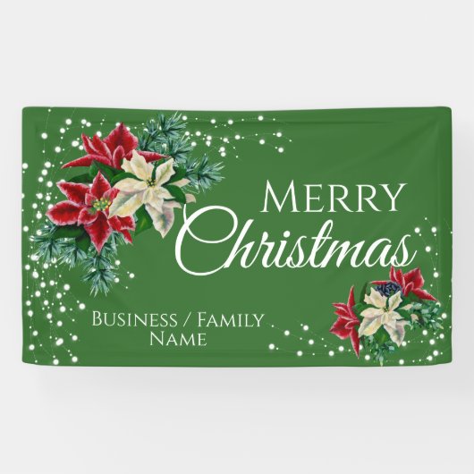 Merry kerst Poinsettia Green, gepersonaliseerd Spandoek (Horizontaal)
