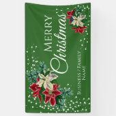 Merry kerst Poinsettia Green, gepersonaliseerd Spandoek (Verticaal)