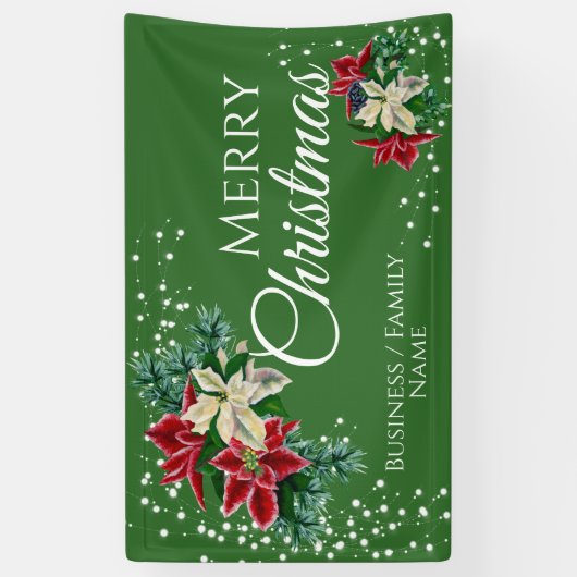 Merry kerst Poinsettia Green, gepersonaliseerd Spandoek (Verticaal)