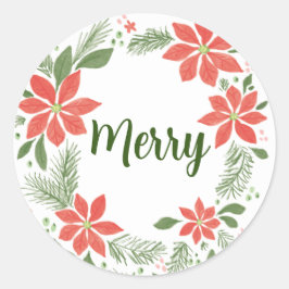 Merry kerst Poinsettia Ronde Sticker