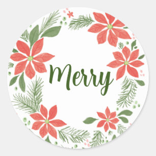 Merry kerst Poinsettia Ronde Sticker