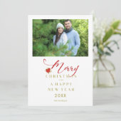 Merry kerst Poinsettias Branches Bouquet Foto Feestdagenkaart (Staand voorkant)