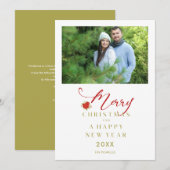 Merry kerst Poinsettias Branches Bouquet Foto Feestdagenkaart (Voorkant / Achterkant)