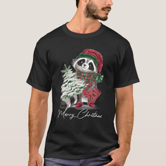 Merry kerst Raccoon Lover Santa Hat Scarf Chri T-shirt (Voorkant)