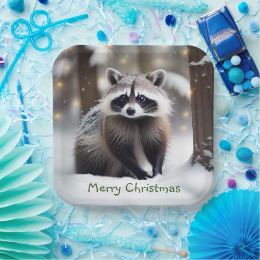Merry kerst Racoon Papieren Bordje (Feest)