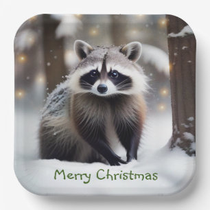 Merry kerst Racoon Papieren Bordje