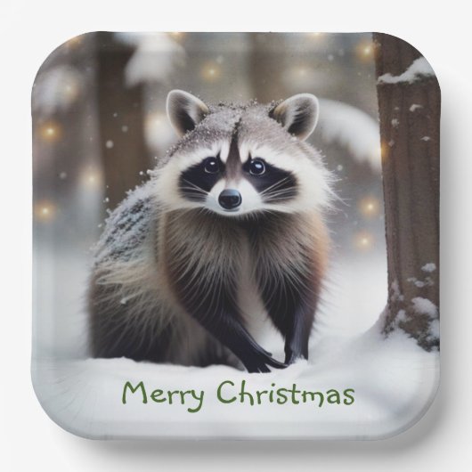 Merry kerst Racoon Papieren Bordje (Voorkant)