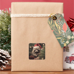 Merry kerst Racoon Vierkante Sticker
