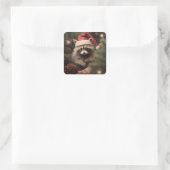 Merry kerst Racoon Vierkante Sticker (Tas)