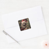 Merry kerst Racoon Vierkante Sticker (Envelop)