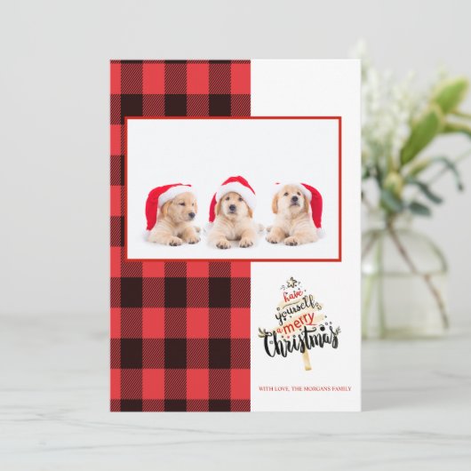 Merry kerst Red Black Buffalo Pset Foto (Staand voorkant)