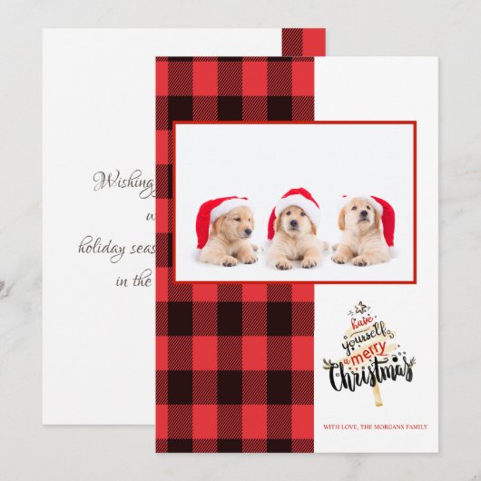 Merry kerst Red Black Buffalo Pset Foto (Voorkant / Achterkant)