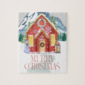 Merry kerst Red Country House Mountain Snow Legpuzzel (Verticaal)