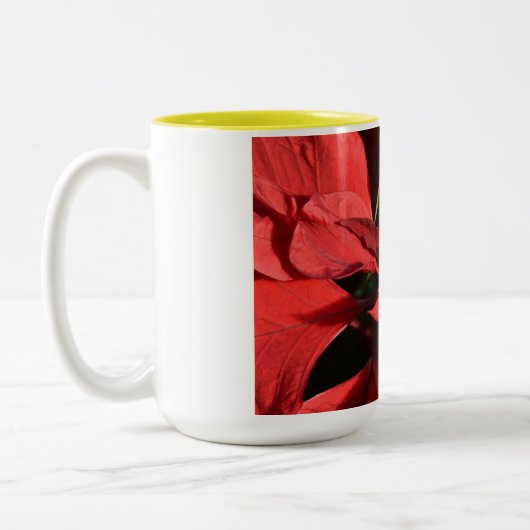 Merry kerst Red Curly Poinsettia Tweekleurige Koffiemok (Links)