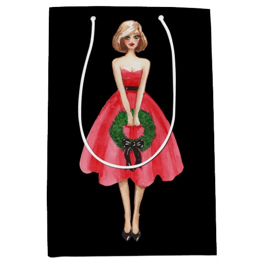 Merry kerst Red Dpress Lady Gift Bag Medium Cadeauzakje (Voorkant)