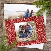 Merry kerst Red Green Snowflake Twee foto Feestdagenkaart