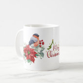 Merry kerst Red Poinsettia Bird Holly Berry Koffiemok (Voorkant links)