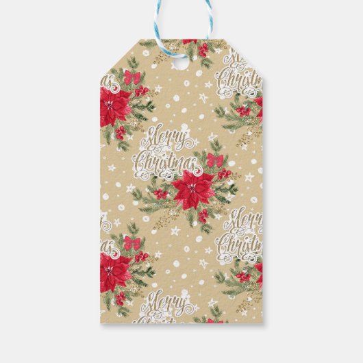 Merry kerst Red Poinsettia Cadeaulabel (Achterkant)