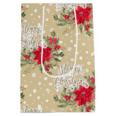 Merry kerst Red Poinsettia Medium Cadeauzakje (Achterkant)