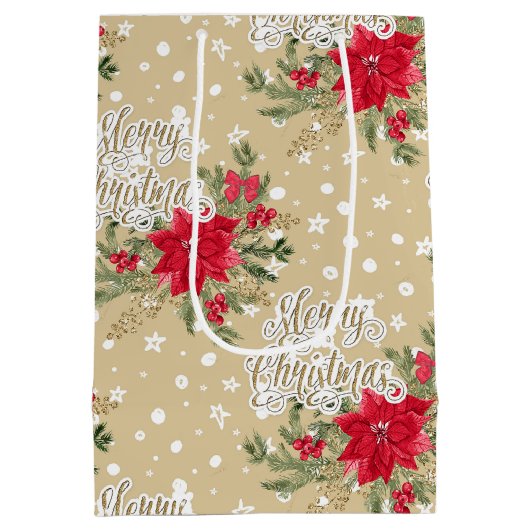 Merry kerst Red Poinsettia Medium Cadeauzakje (Achterkant)