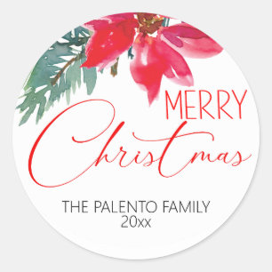 Merry kerst Red Poinsettia Ronde Sticker