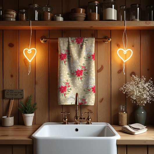 Merry kerst Red Poinsettia Theedoek