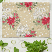 Merry kerst Red Poinsettia Theedoek (Gevouwen)