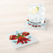 Merry kerst Red Ribbon Holly Berry Glazen Onderzetter (Schuin)