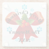 Merry kerst Red Ribbon Holly Berry Glazen Onderzetter (Achterkant)