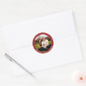 Merry kerst Red Snowflake Foto Ronde Sticker (Envelop)