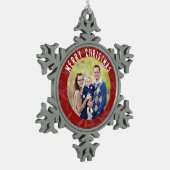 Merry kerst Red Snowflake Foto Tin Sneeuwvlok Ornament (Links)