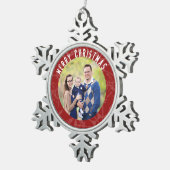 Merry kerst Red Snowflake Foto Tin Sneeuwvlok Ornament (Rechts)