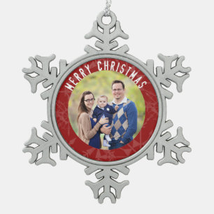 Merry kerst Red Snowflake Foto Tin Sneeuwvlok Ornament