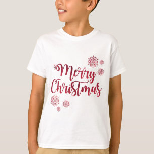 Merry kerst Red Snowflake Typography T-shirt