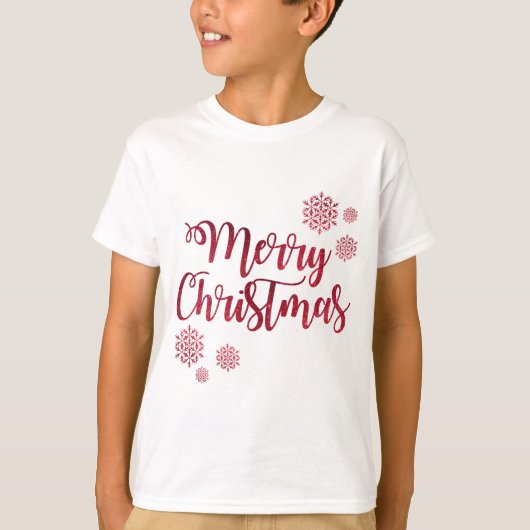Merry kerst Red Snowflake Typography T-shirt (Voorkant)