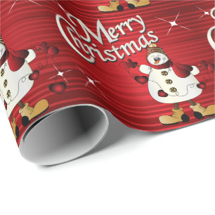 Merry kerst Red Snowman Cadeaupapier