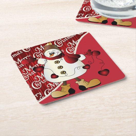 Merry kerst Red Snowman Kartonnen Onderzetters (Schuin)