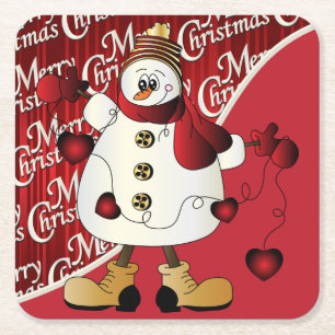 Merry kerst Red Snowman Kartonnen Onderzetters