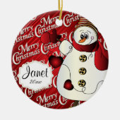 Merry kerst Red Snowman Keramisch Ornament (Voorkant)