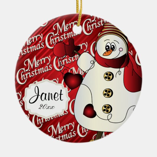 Merry kerst Red Snowman Keramisch Ornament (Voorkant)