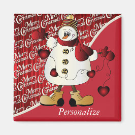 Merry kerst Red Snowman Magneet