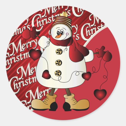 Merry kerst Red Snowman Ronde Sticker (Voorkant)