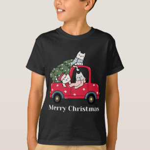 Merry kerst Red Truck Cat Lover Pajama T-shirt