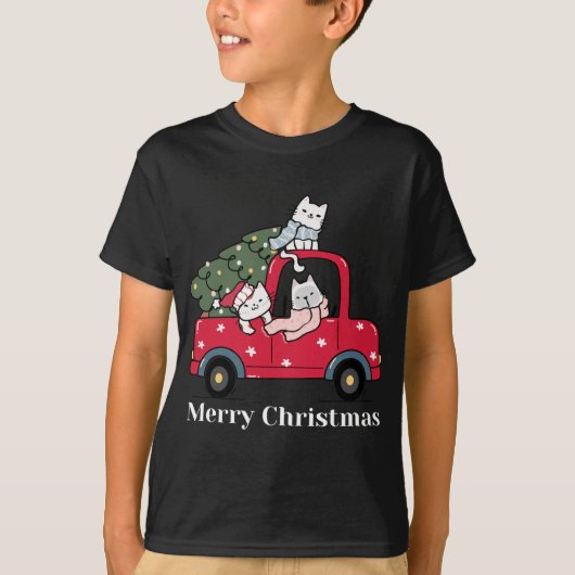 Merry kerst Red Truck Cat Lover Pajama T-shirt (Voorkant)