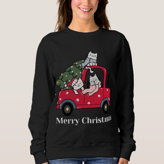 Merry kerst Red Truck Cat Lover Pajama Trui (Voorkant)