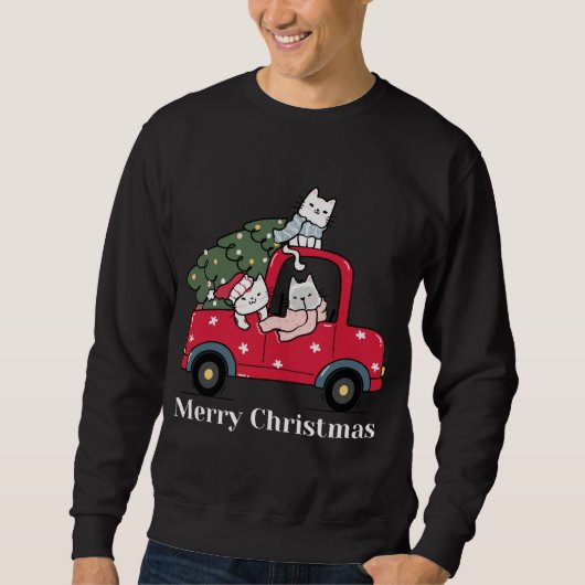 Merry kerst Red Truck Cat Lover Pajama Trui (Voorkant)